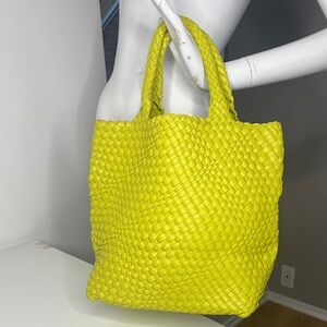 Vegan Leather Woven Chartreuse Green Tote Shoulder Bag